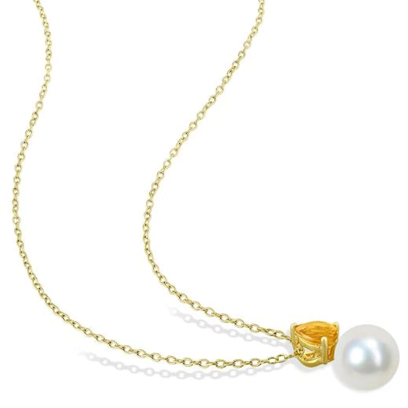 Julianna B Yellow Plated Sterling Silver Citrine & 8.5-9MM Pearl Pendant