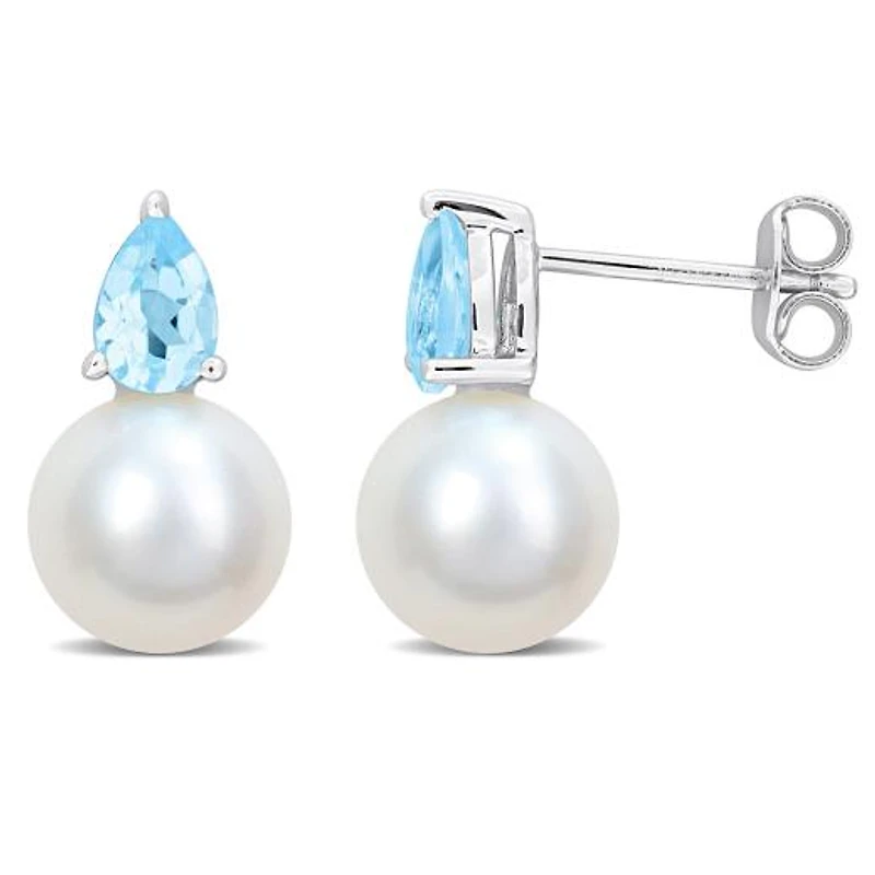Julianna B Sterling Silver Blue Topaz & 8.5-9MM Pearl Earrings
