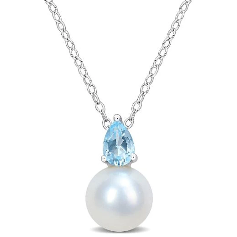 Julianna B Sterling Silver Blue Topaz & 8.5-9MM Pearl Pendant