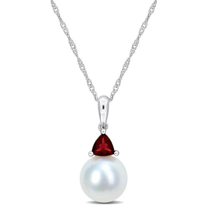 Julianna B 10K White Gold Garnet & 8-8.5MM Pearl Pendant