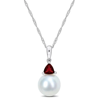 Julianna B 10K White Gold Garnet & 8-8.5MM Pearl Pendant