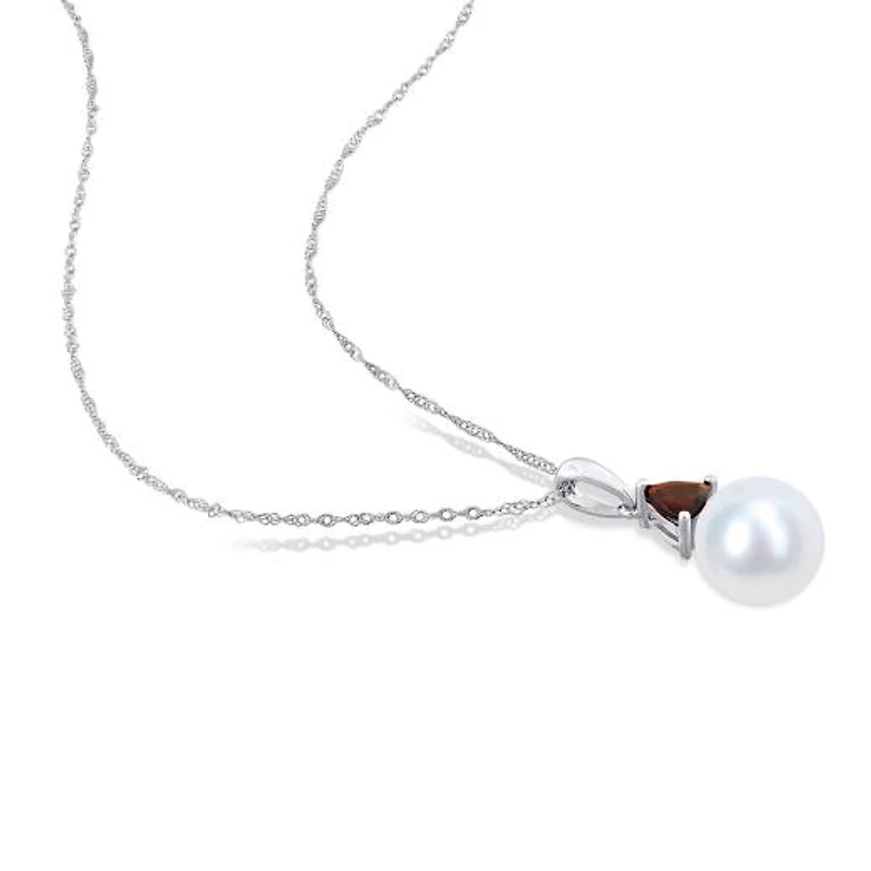 Julianna B 10K White Gold Garnet & 8-8.5MM Pearl Pendant