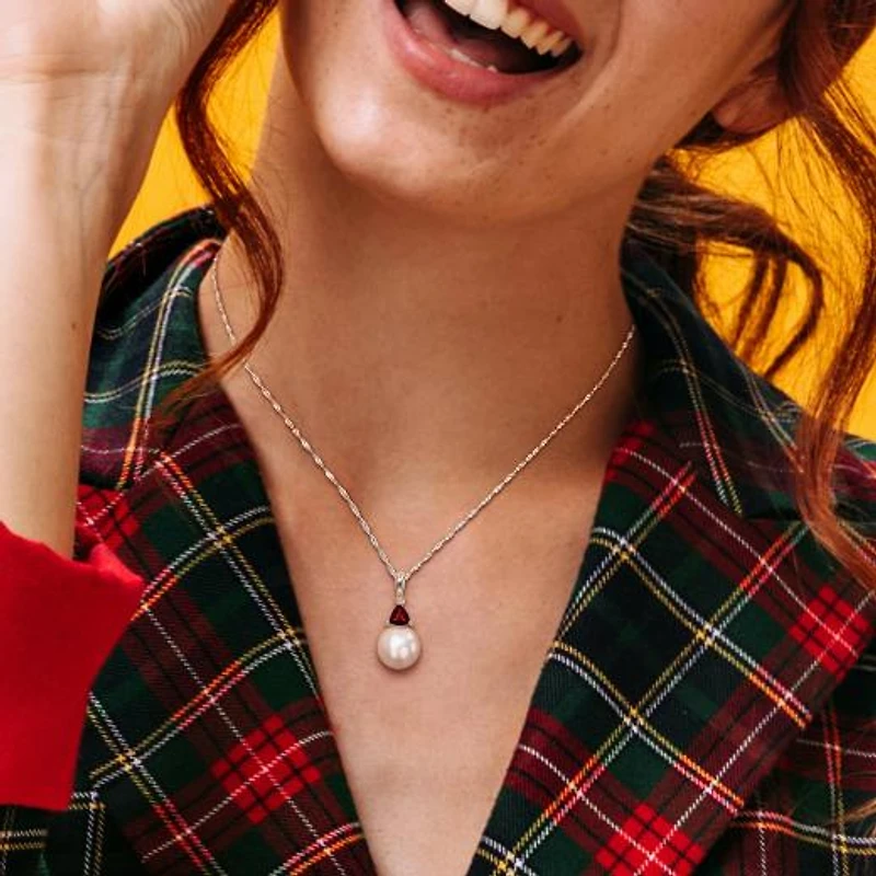 Julianna B 10K White Gold Garnet & 8-8.5MM Pearl Pendant