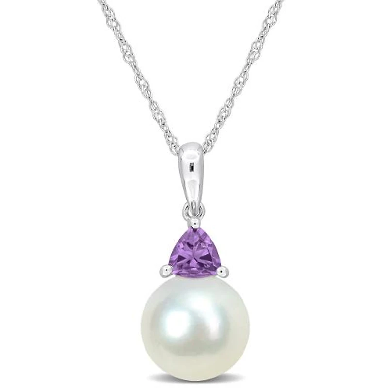 Julianna B 10K White Gold Amethyst & 8-8.5MM Pearl Pendant