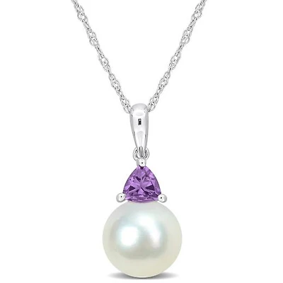 Julianna B 10K White Gold Amethyst & 8-8.5MM Pearl Pendant