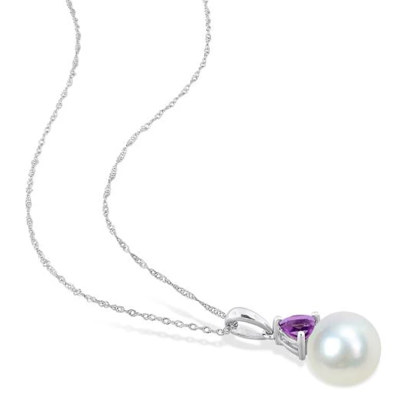 Julianna B 10K White Gold Amethyst & 8-8.5MM Pearl Pendant