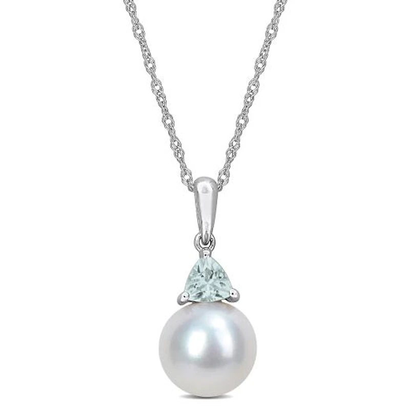 Julianna B 10K White Gold Aquamarine & 8-8.5MM Pearl Pendant