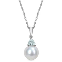 Julianna B 10K White Gold Aquamarine & 8-8.5MM Pearl Pendant