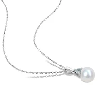 Julianna B 10K White Gold Aquamarine & 8-8.5MM Pearl Pendant