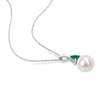 Julianna B 10K White Gold Created Emerald & 8-8.5MM Pearl Pendant