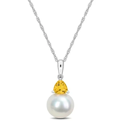 Julianna B 10K White Gold Citrine & 8-8.5MM Pearl Pendant