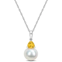 Julianna B 10K White Gold Citrine & 8-8.5MM Pearl Pendant