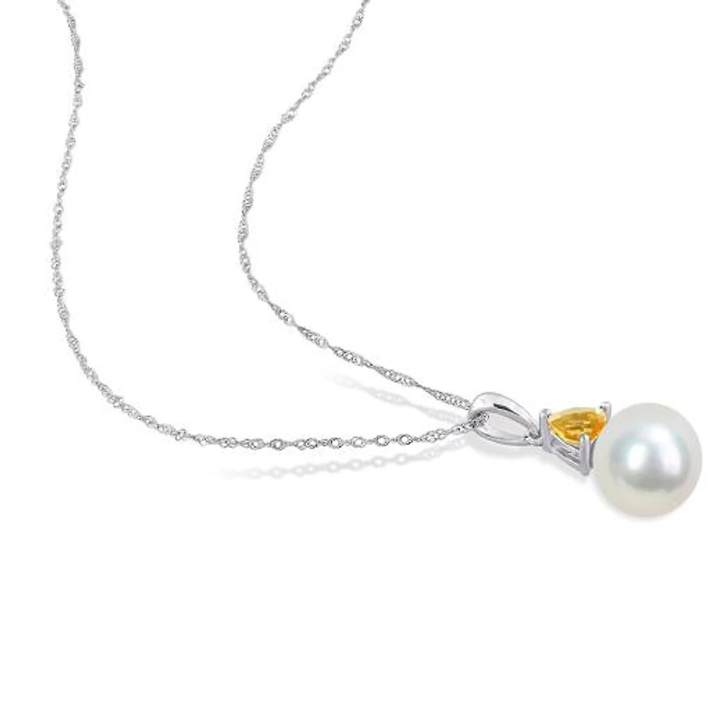 Julianna B 10K White Gold Citrine & 8-8.5MM Pearl Pendant