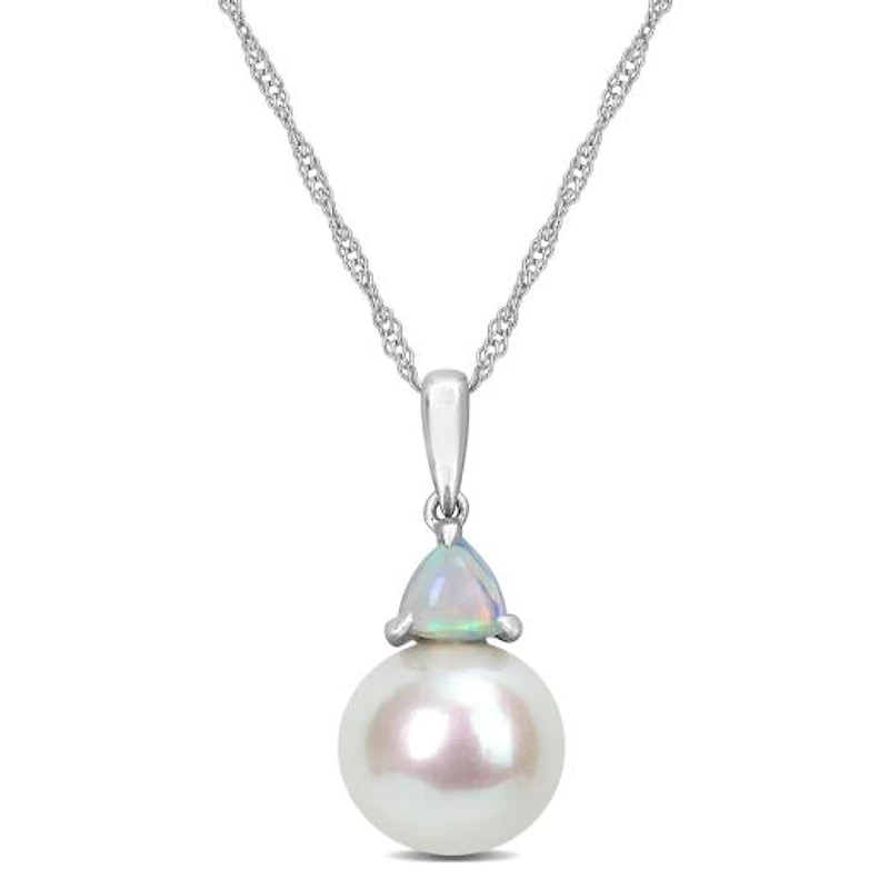 Julianna B 10K White Gold Blue Topaz & 8-8.5MM Pearl Pendant