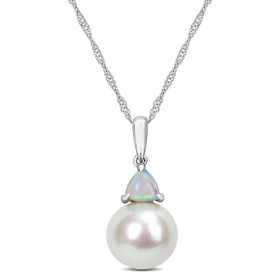 Julianna B 10K White Gold Blue Topaz & 8-8.5MM Pearl Pendant