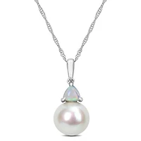 Julianna B 10K White Gold Blue Topaz & 8-8.5MM Pearl Pendant