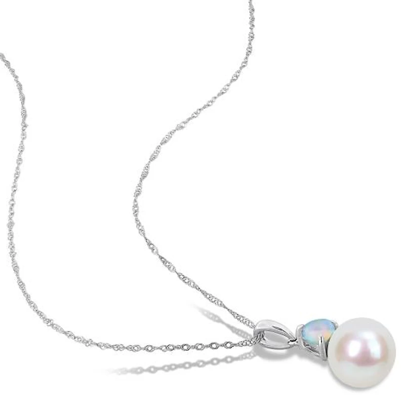 Julianna B 10K White Gold Blue Topaz & 8-8.5MM Pearl Pendant