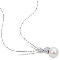 Julianna B 10K White Gold Blue Topaz & 8-8.5MM Pearl Pendant