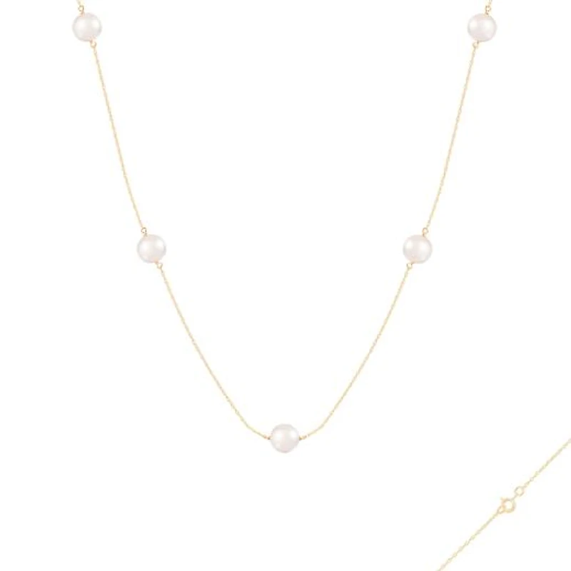 14K Yellow Gold Tin Cup 7mm Freshwater Pearl 18" Necklace