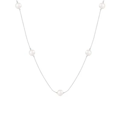 14K White Gold Tin Cup 7mm Freshwater Pearl 18" Necklace