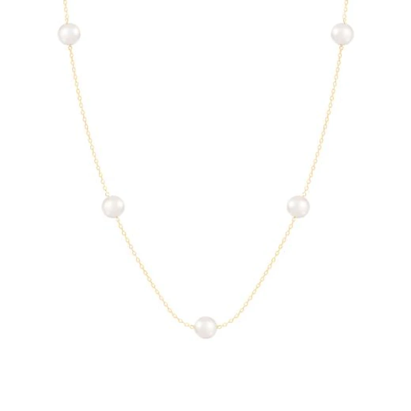14K Yellow Gold Tin Cup 7mm Freshwater Pearl 18" Necklace