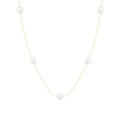 14K Yellow Gold Tin Cup 7mm Freshwater Pearl 18" Necklace