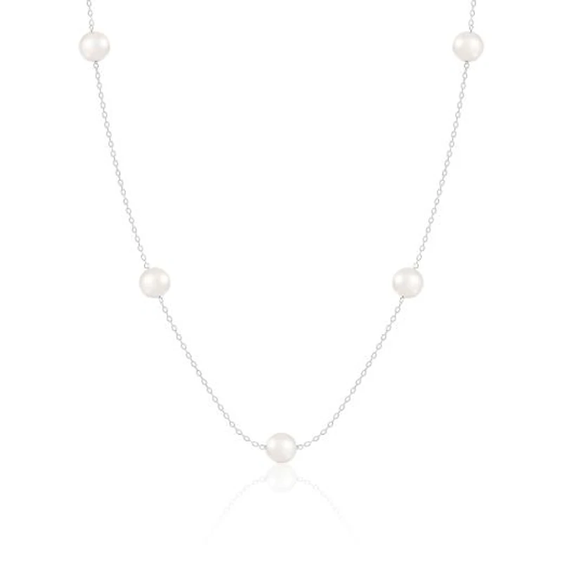 14K White Gold Tin Cup 7mm Freshwater Pearl 18" Necklace
