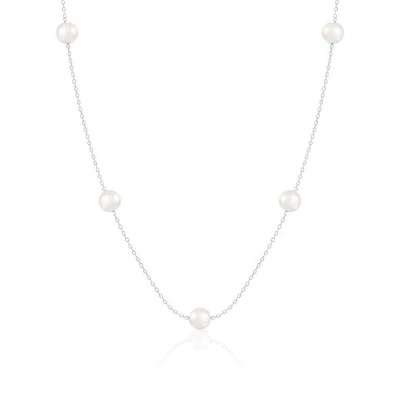 14K White Gold Tin Cup 7mm Freshwater Pearl 18" Necklace