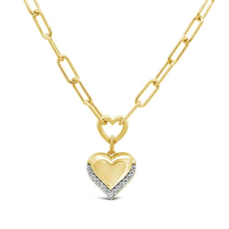 Lab Grown 0.11CTW Diamond Heart Paperclip Necklace in 18K Yellow Gold Vermeil