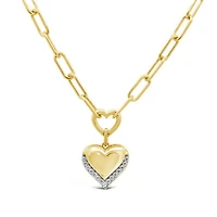 Lab Grown 0.11CTW Diamond Heart Paperclip Necklace in 18K Yellow Gold Vermeil