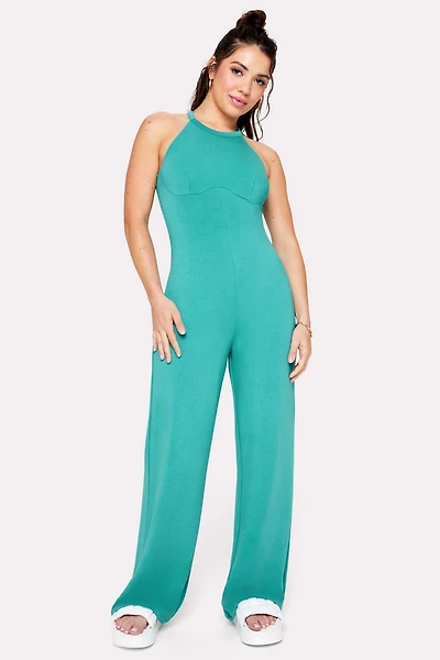 Smooth As Hell Mock Neck Halter Jumpsuit