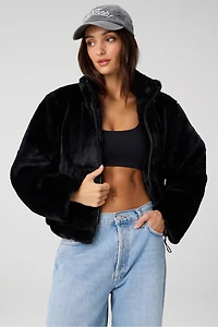 Faux Fur Cropped Full-Zip Jacket