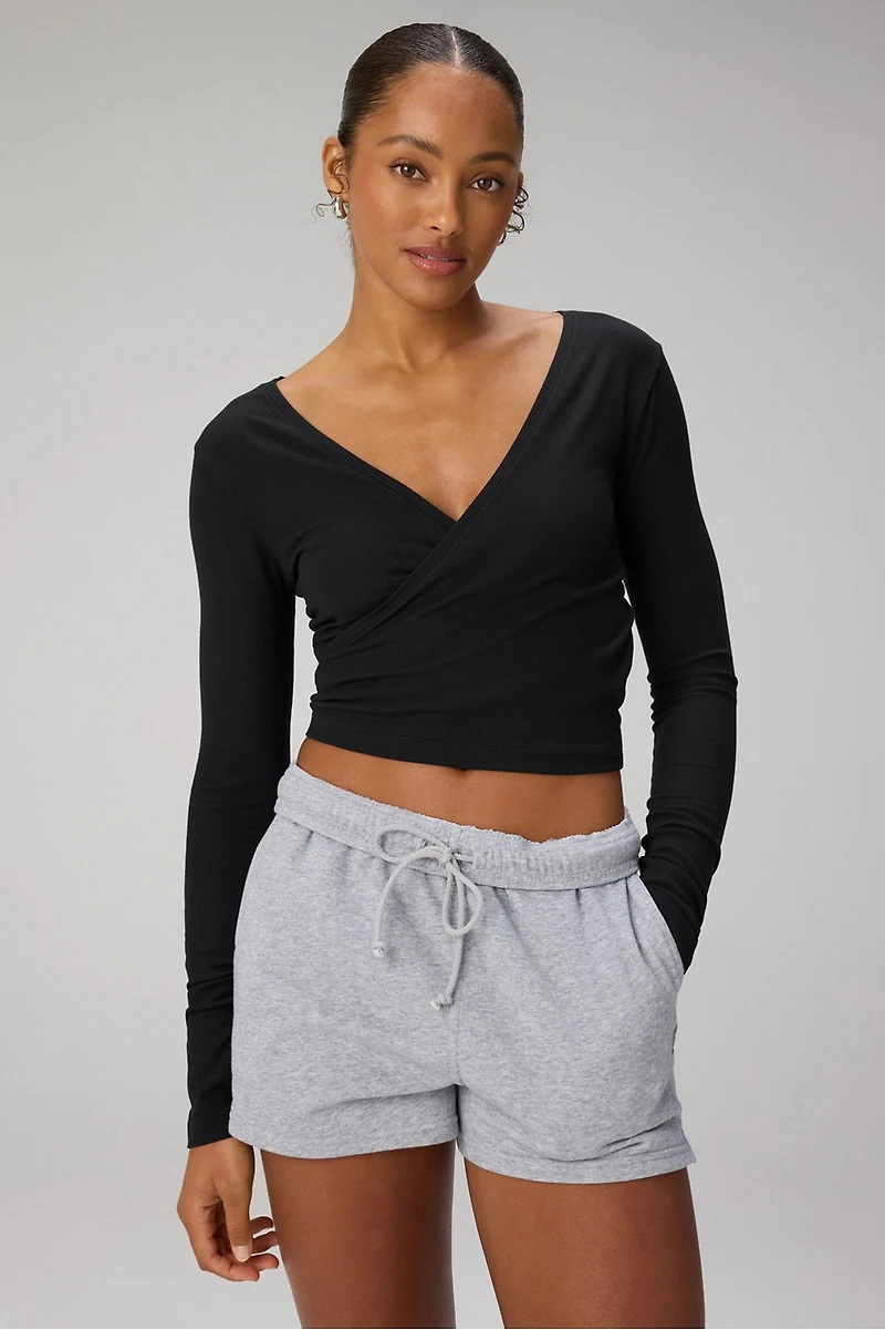 Modal Rib V-Neck Crop L/S Top