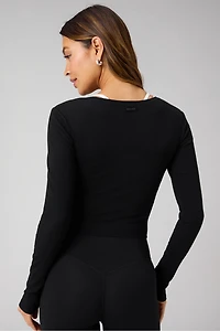 Modal Rib V-Neck Long-Sleeve Top