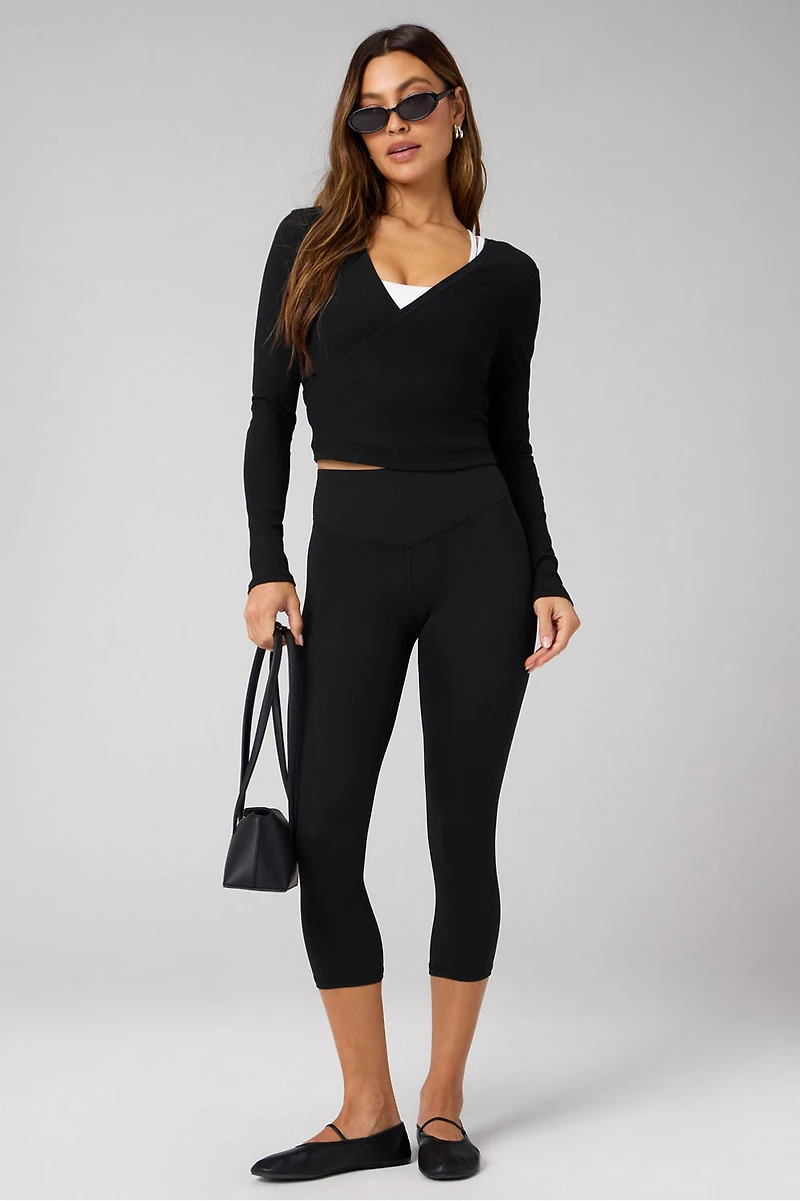 Modal Rib V-Neck Long-Sleeve Top