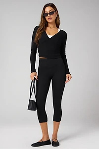 Modal Rib V-Neck Long-Sleeve Top