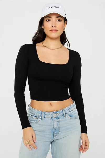 Daily Rib Cropped Square Neck Long-Sleeve