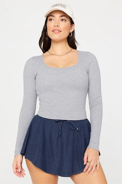 Daily Rib Cropped Square Neck Long-Sleeve