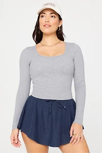 Daily Rib Cropped Square Neck Long-Sleeve