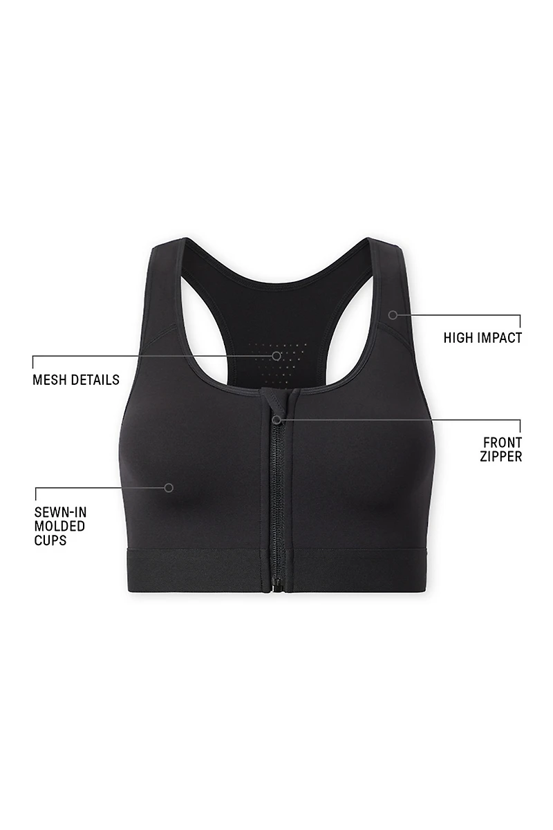 Front Zip High Impact Sports Bra