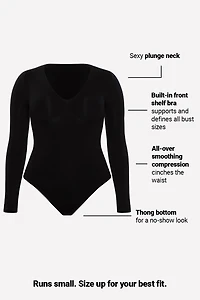 Nearly Naked Shapewear Plunge Long Sleeve Bodysuit