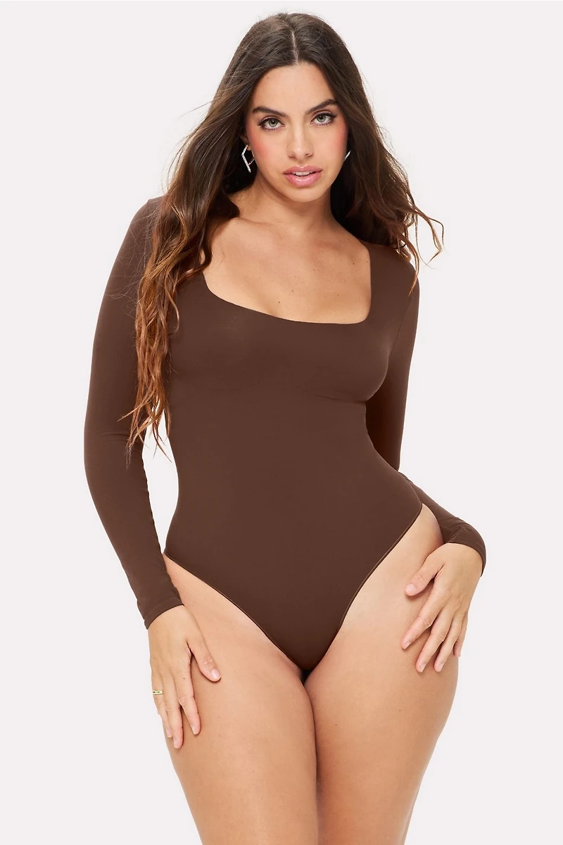 Nearly Naked Shapewear Square Neck Long Sleeve Bodysuit