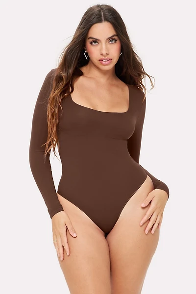 Nearly Naked Shapewear Square Neck Long Sleeve Bodysuit