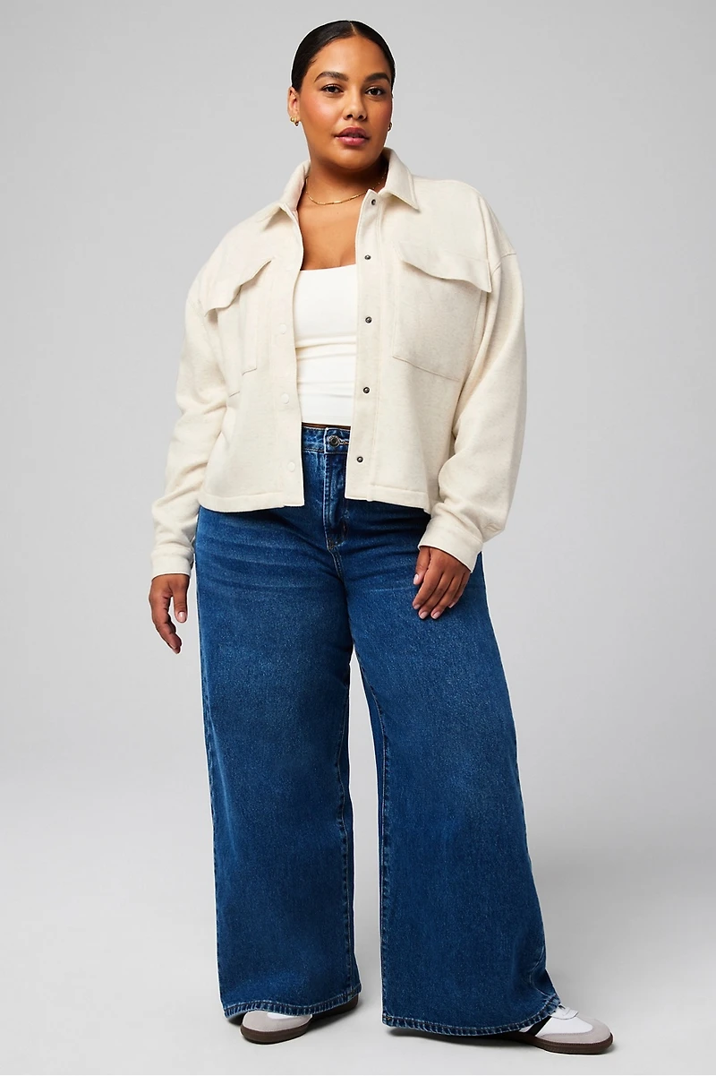 Cozy Fleece Cropped Shirt Jacket
