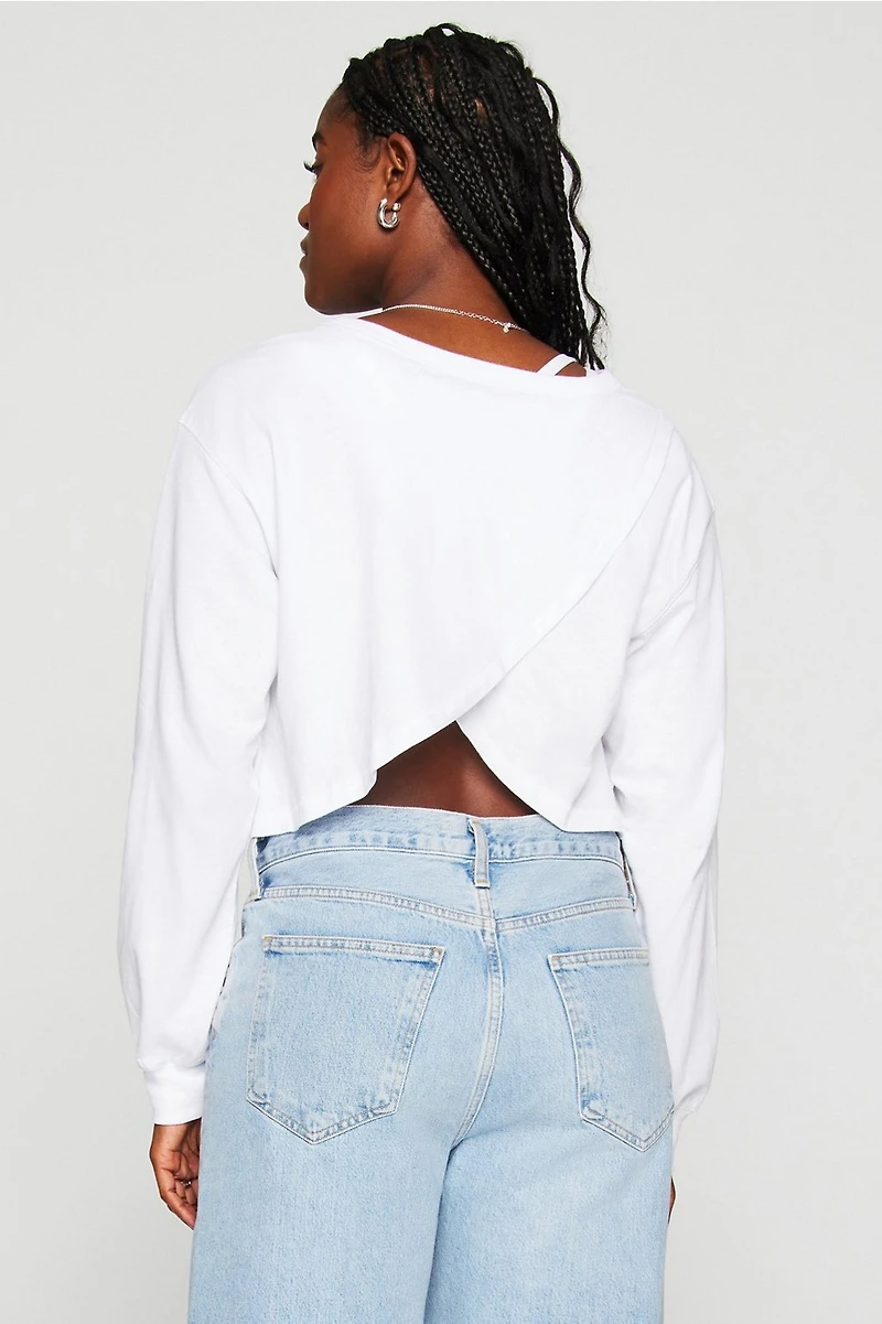 100% Cotton Cropped Boxy Long-Sleeve