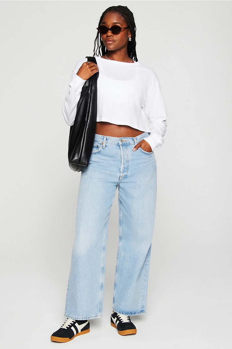 100% Cotton Cropped Boxy Long-Sleeve