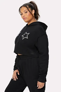 Cozy Fleece Starry Cropped Hoodie