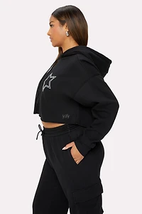 Cozy Fleece Starry Cropped Hoodie