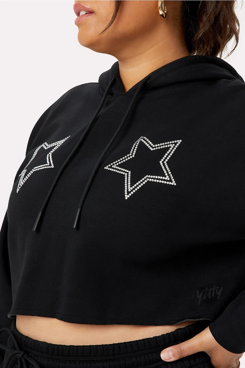 Cozy Fleece Starry Cropped Hoodie