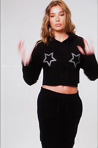 Cozy Fleece Starry Cropped Hoodie